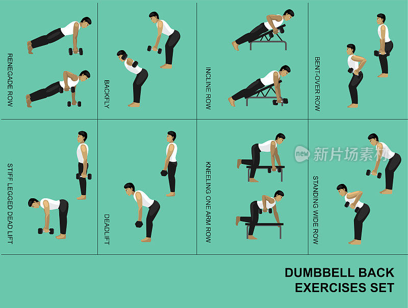 Dumbbell Back Exercise Moves Manga Gym Set Illustration